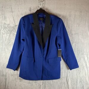 Eloquii Women's Blazer Tuxedo Blue Black Lapel Long Oversized One Button 16 NWT
